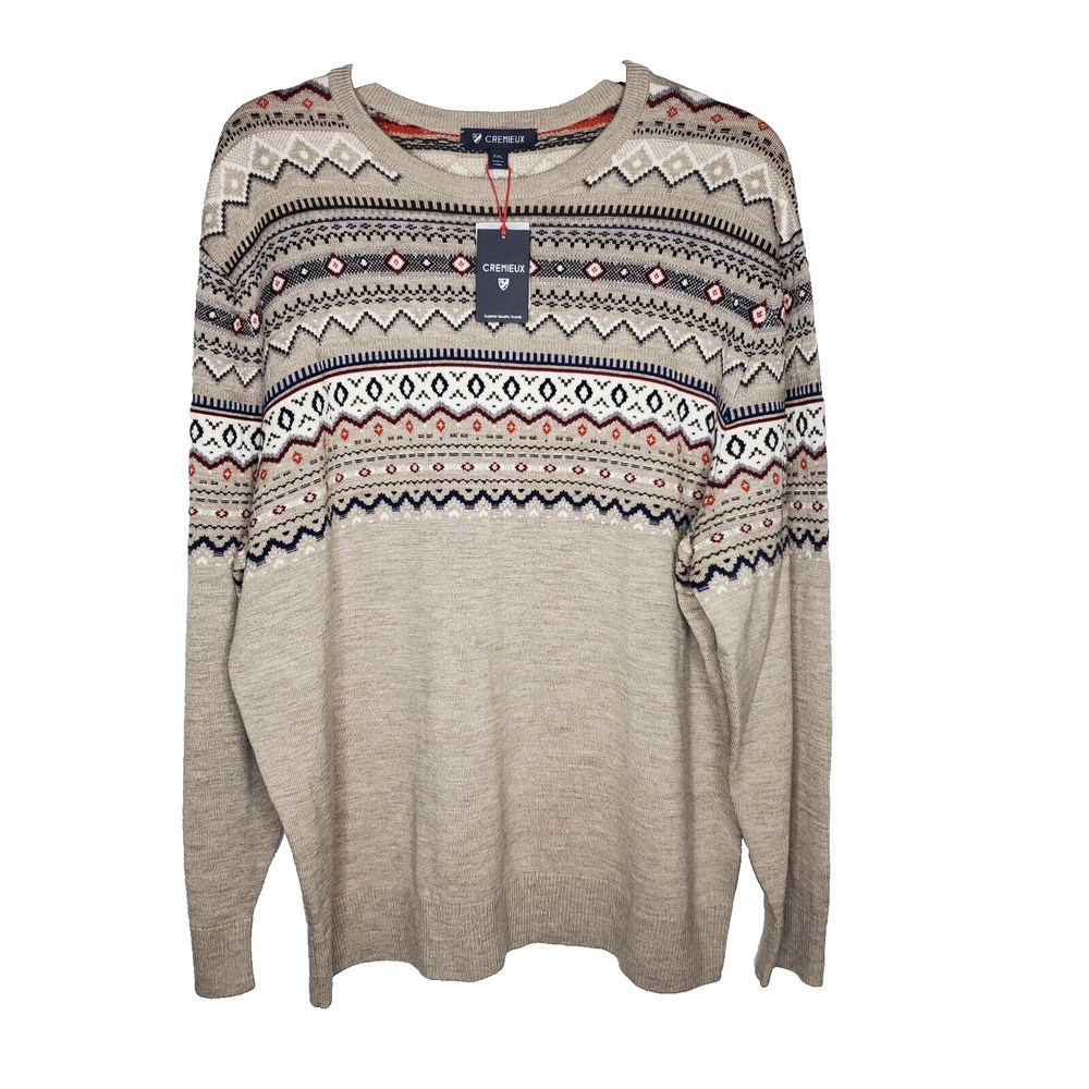 Daniel Cremieux Mens Multi Color Extra Fine Merino Wool Knit Sweater XXL Aztec